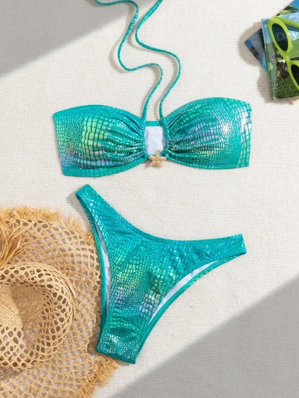 Women's Sexy Glossy Pattern Bikini with Star fish detail